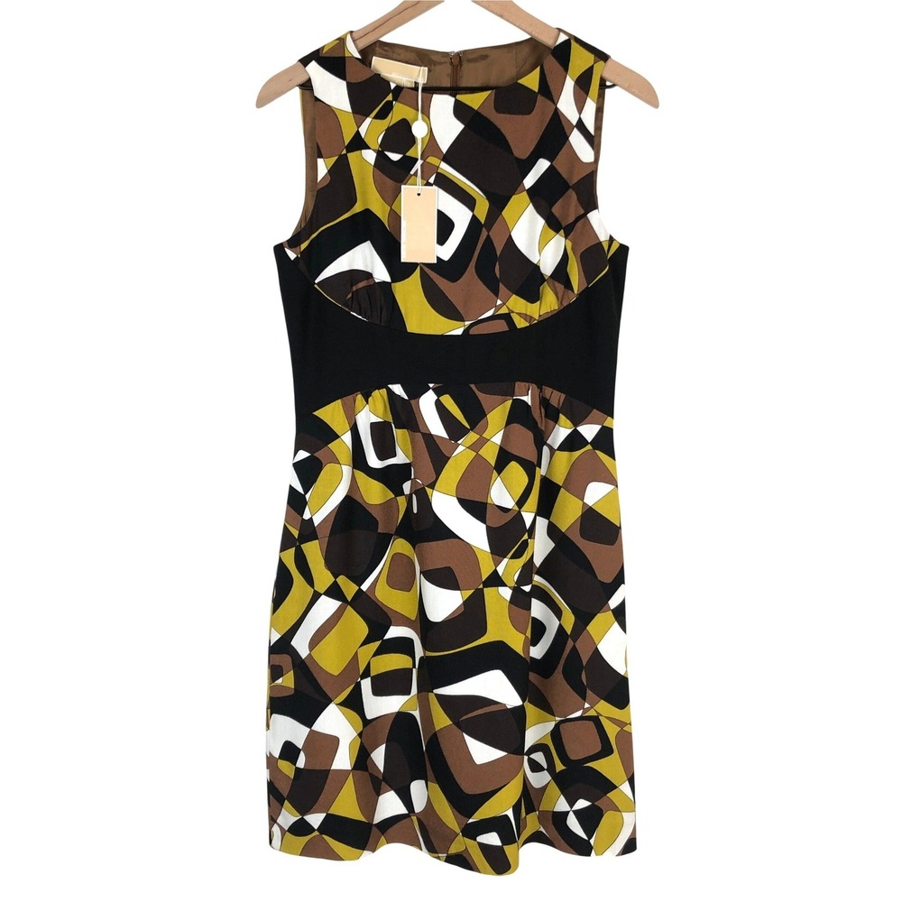NWT MICHAEL KORS COLLECTION Geometric Abstract Shift Dress Sz 8 Moss Multi Italy